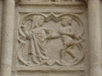 Lyon, Cathedrale St-Jean apres renovation, Portail, Plaque gravee, Homme et Femme (2)